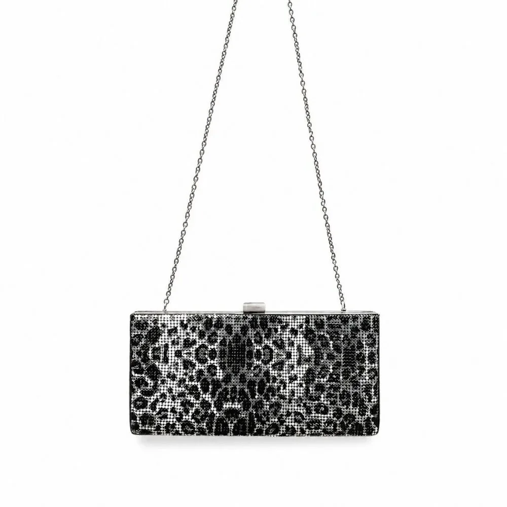 Whiting & Davis Black Silver Mesh Clutch Evening Bag Chain Strap Vintage Glam